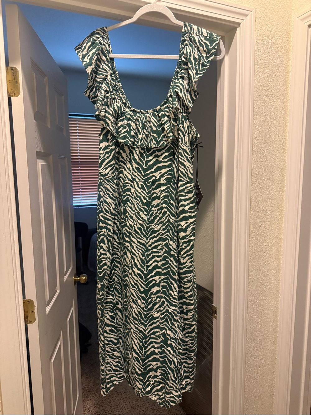 Ava & Viv Green and White Zebra-Print Maxi Dress